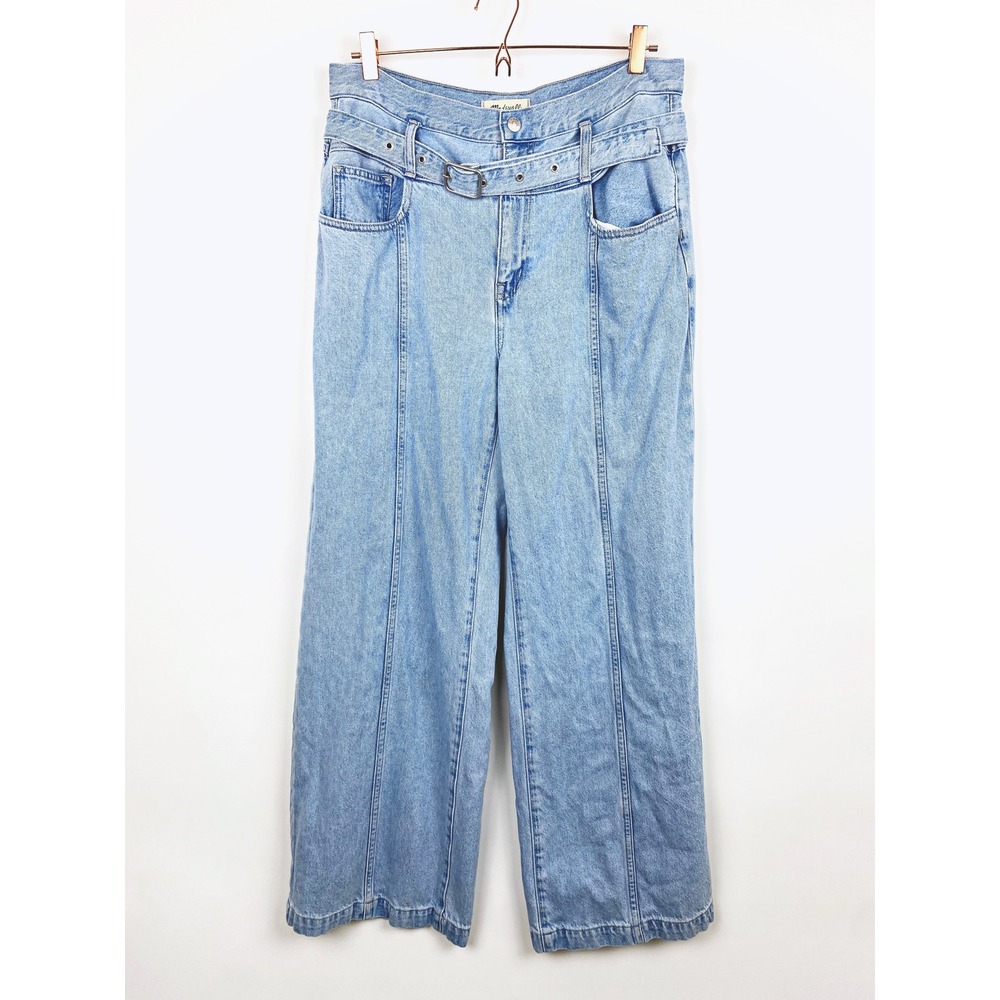 Madewell Womens Belted Wide Leg Seamed Jeans Light Wash Blue Size 31